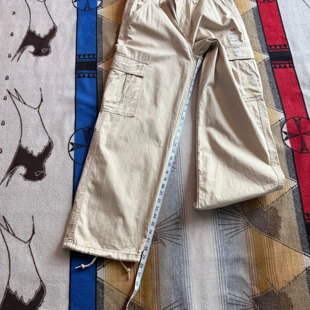 Levis 94 Baggy Cargo Pants Mens 29x30 Tan Khaki Wide Leg Drawstring Hem New